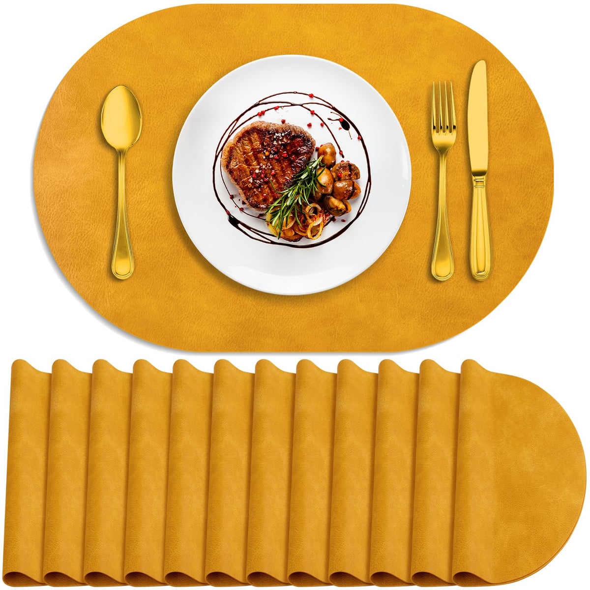 ADRIMER Placemats, Heat Resistant Oval Place Mats Set of 4 Easy to Clean