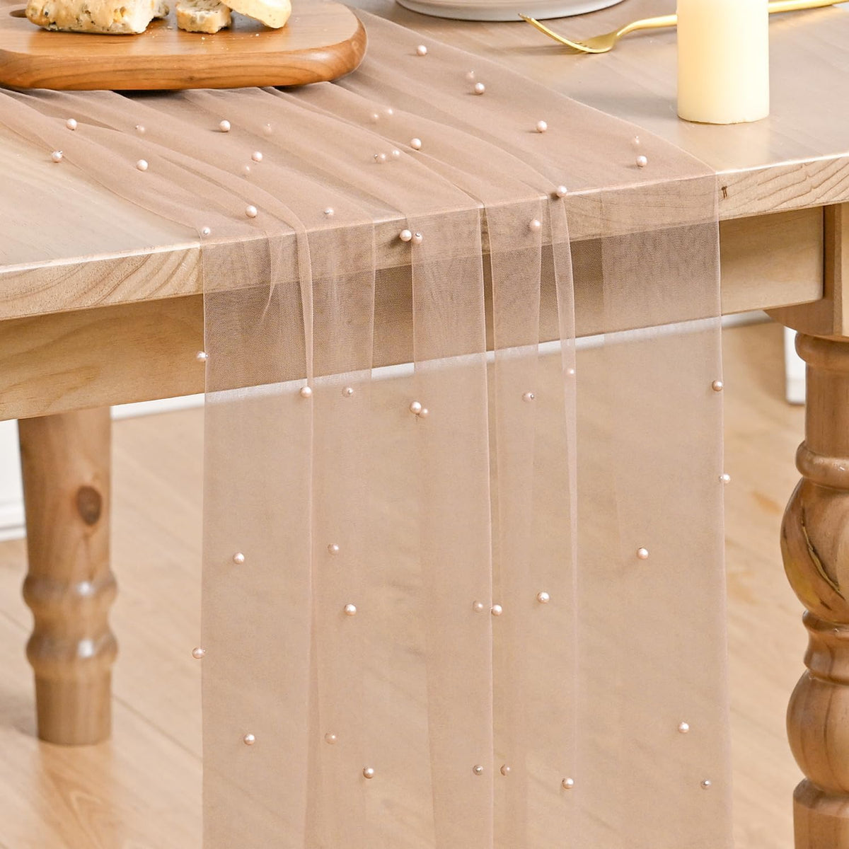 Artoid Mode 6-Pack Pearl Beige Gauze Table Runner 10FT Home Decor