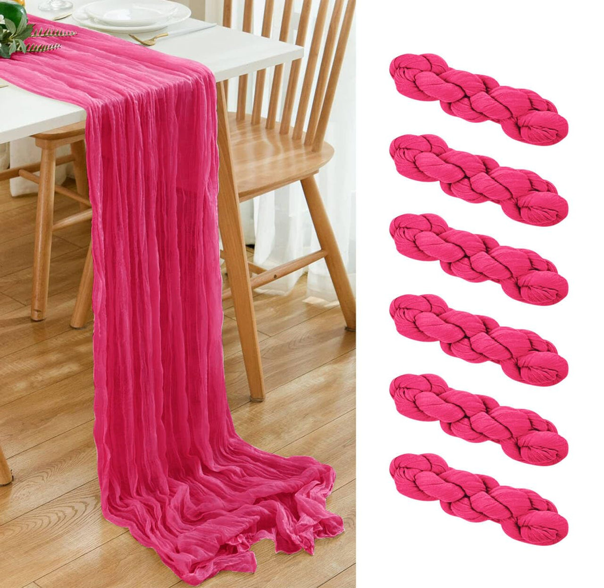 6 Pack Brown 10 Ft Cheesecloth Table Runner 20x120 Inch Boho Wrinkled Sheer Romantic Gauze Decor for Wedding, Bridal Shower, Birthday Party