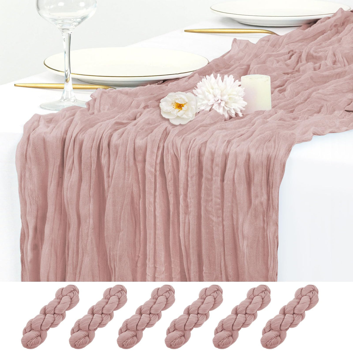 12 Pack Beige Cheesecloth Table Runner 17x108 Inch Boho Gauze Cheese Cloth Table Runners Rustic Sheer Runner for Wedding Party Baby Shower Birthday Home Decor