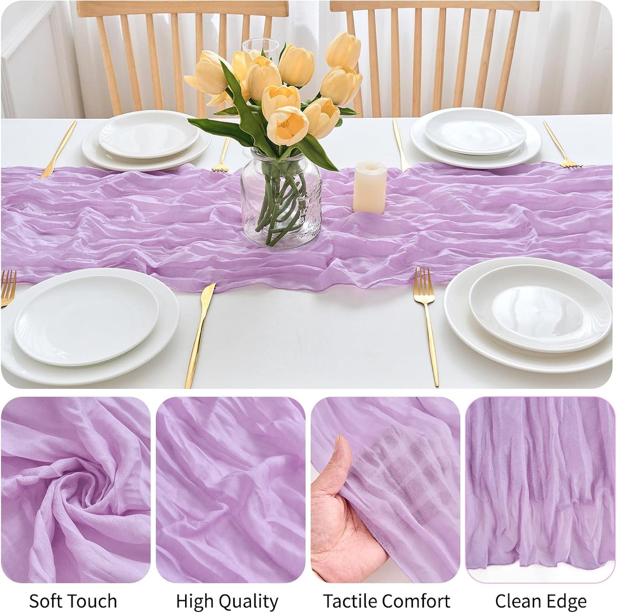16 Pack Lavender Cheesecloth Table Runner 21.5 x 120 Inches Boho Gauze Table Runners 10FT Long Cheese Cloth Table Runner for Bridal Shower Baby Shower Birthday Party Wedding Decor