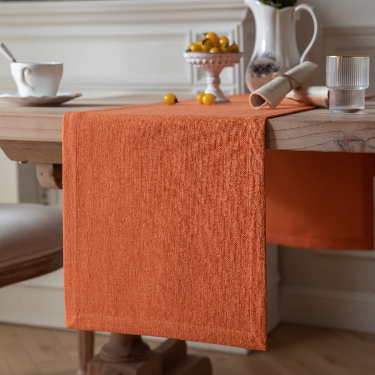 ZeeMart Burlap Style Farmhouse Table Runner, 14x90 Inches Warm Beige/Brown