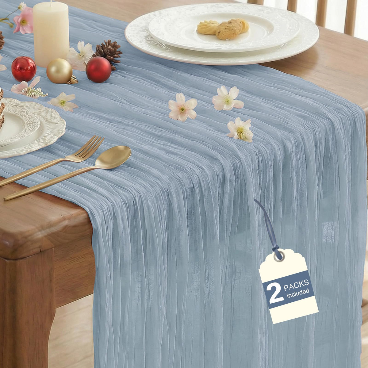 2 Pack Fall Table Runner Terracotta Cheesecloth for Home Thanksgiving Party