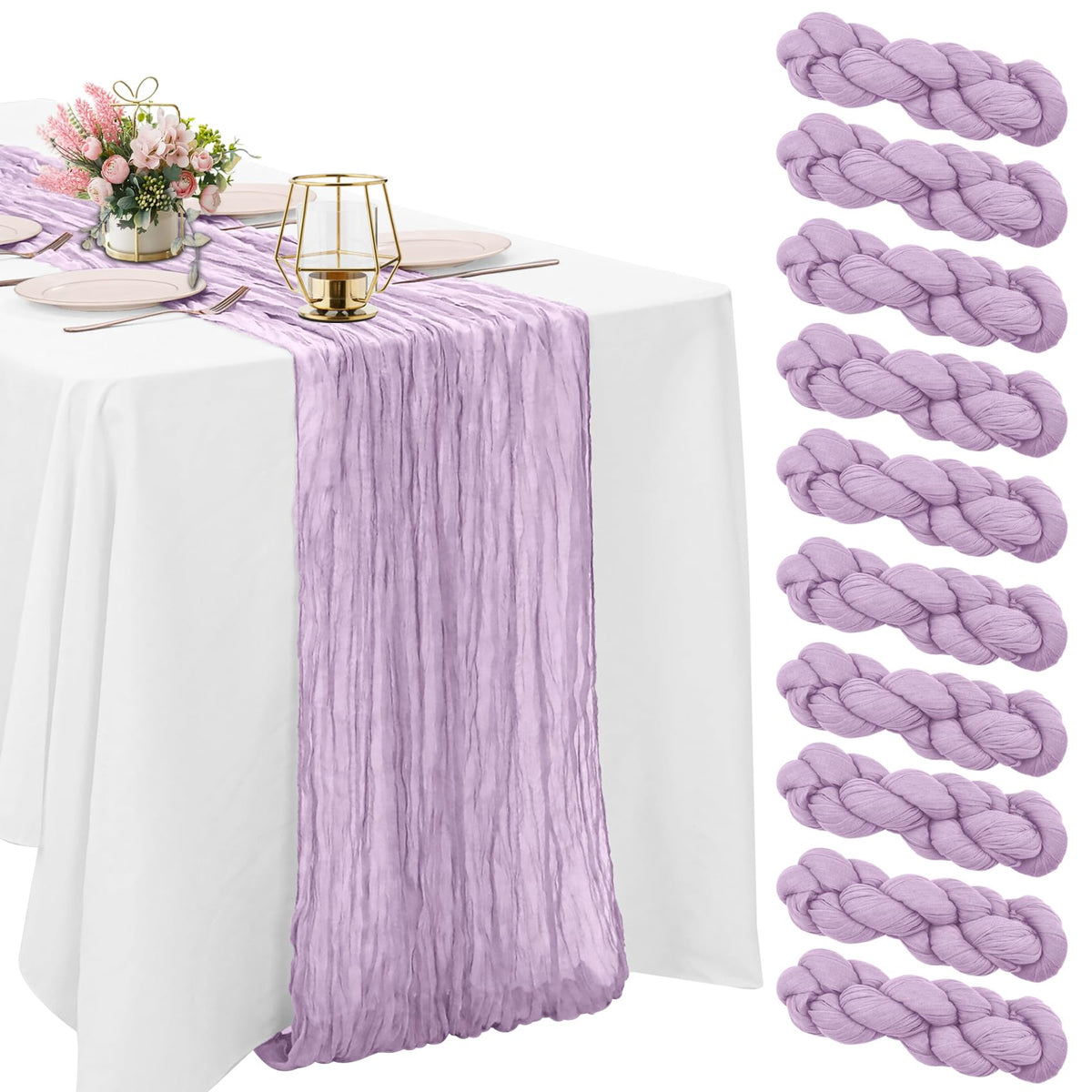 10 Pack Dusty Pink Cheesecloth Table Runner 10FT Boho Gauze Fabric Table Runner Vintage Rustic Sheer Runners for Wedding Party Bridal Baby Shower Long Table Decorations