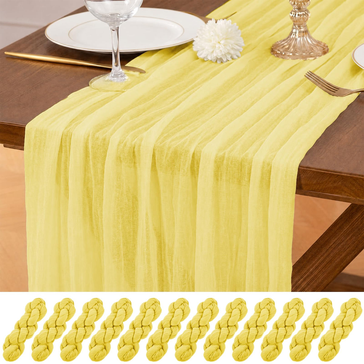 12 Pack Ivory Table Runner 10Ft Cheesecloth Table Runner Rustic Gauze Table Runners Romantic Long Cream Sheer Fabric Cheese Cloth Table Runners for Wedding Party Bridal Baby Shower