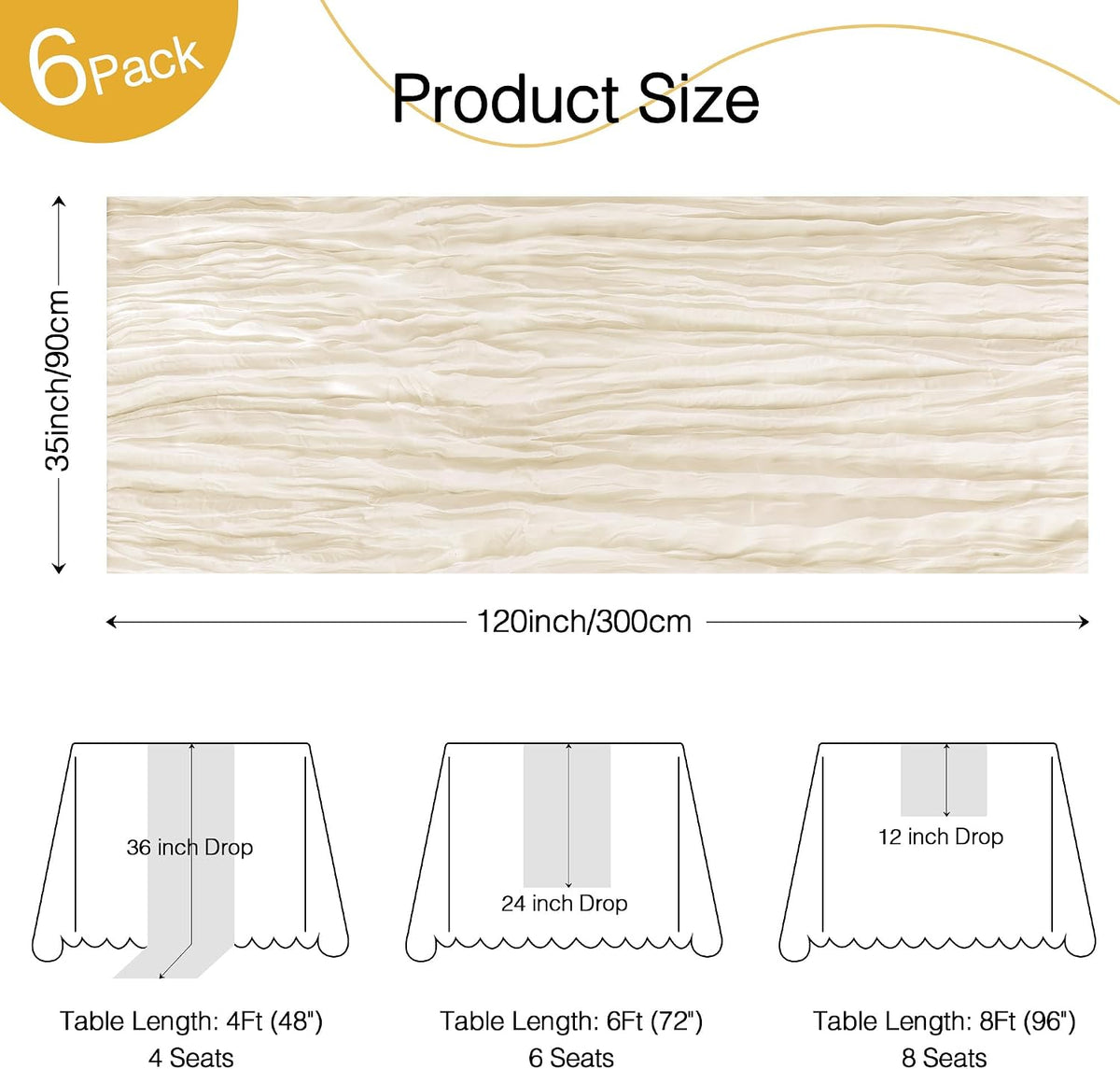 6 Pack Beige Cheese Cloth Table Runner Boho Rustic Gauze 120 Inch