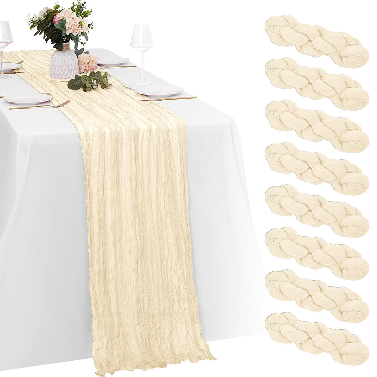 8 Pack Black Cheesecloth Table Runners 20x120 Inch Gauze Table Runner Cheese Cloth 10FT Black Table Runner Rustic Sheer Runner for Wedding Baby Shower Birthday Party Table Decor