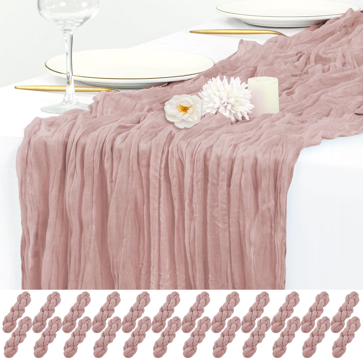 12 Pack Beige Cheesecloth Table Runner 17x108 Inch Boho Gauze Cheese Cloth Table Runners Rustic Sheer Runner for Wedding Party Baby Shower Birthday Home Decor