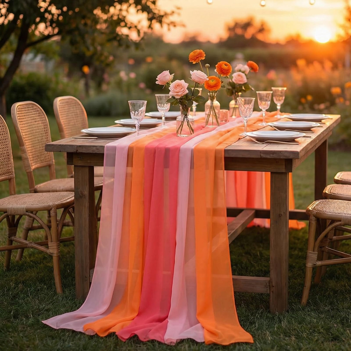 Boao 6 Pcs Fall Burnt Orange Party Decorations Chiffon Table Runners