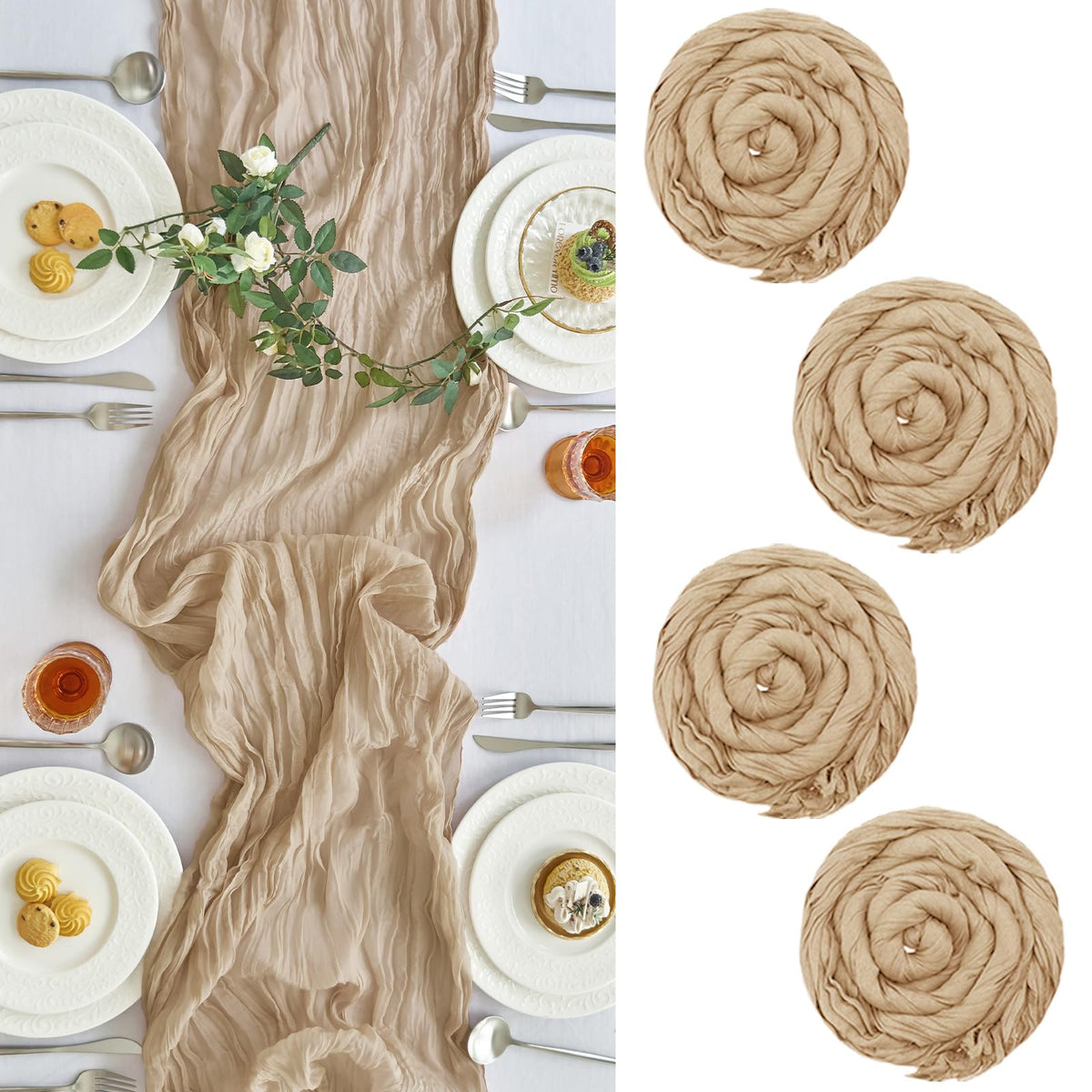 2 Pack Fall Table Runner Terracotta Cheesecloth for Home Thanksgiving Party