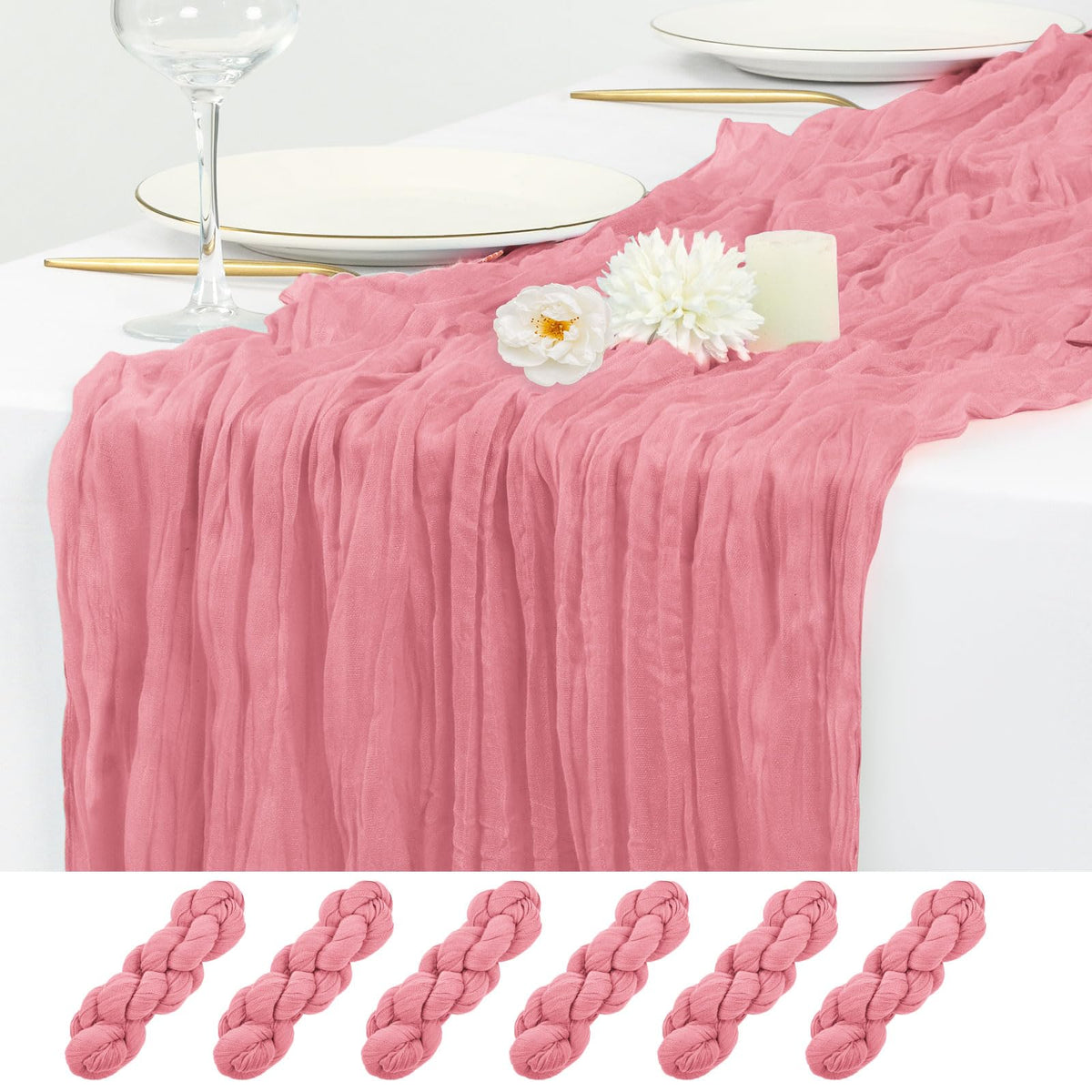12 Pack Beige Cheesecloth Table Runner 17x108 Inch Boho Gauze Cheese Cloth Table Runners Rustic Sheer Runner for Wedding Party Baby Shower Birthday Home Decor