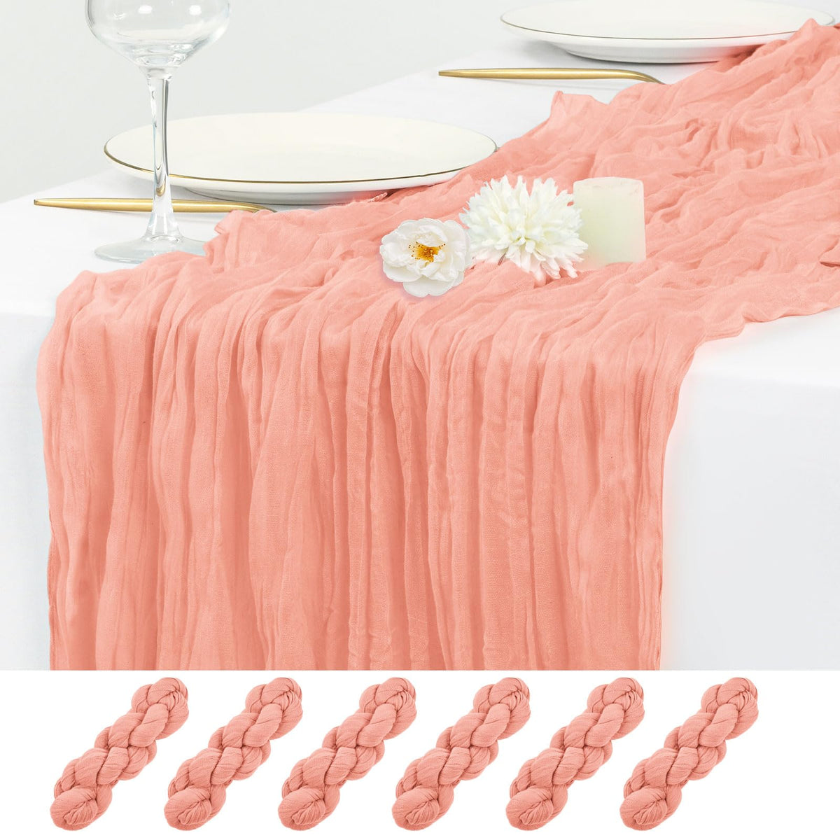 12 Pack Beige Cheesecloth Table Runner 17x108 Inch Boho Gauze Cheese Cloth Table Runners Rustic Sheer Runner for Wedding Party Baby Shower Birthday Home Decor