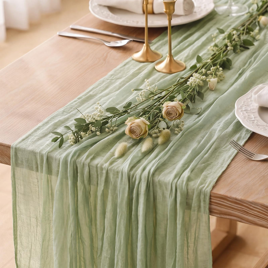 3 Pack Sage Green Cheesecloth Table Runner 120 Inch Boho Wedding Decor