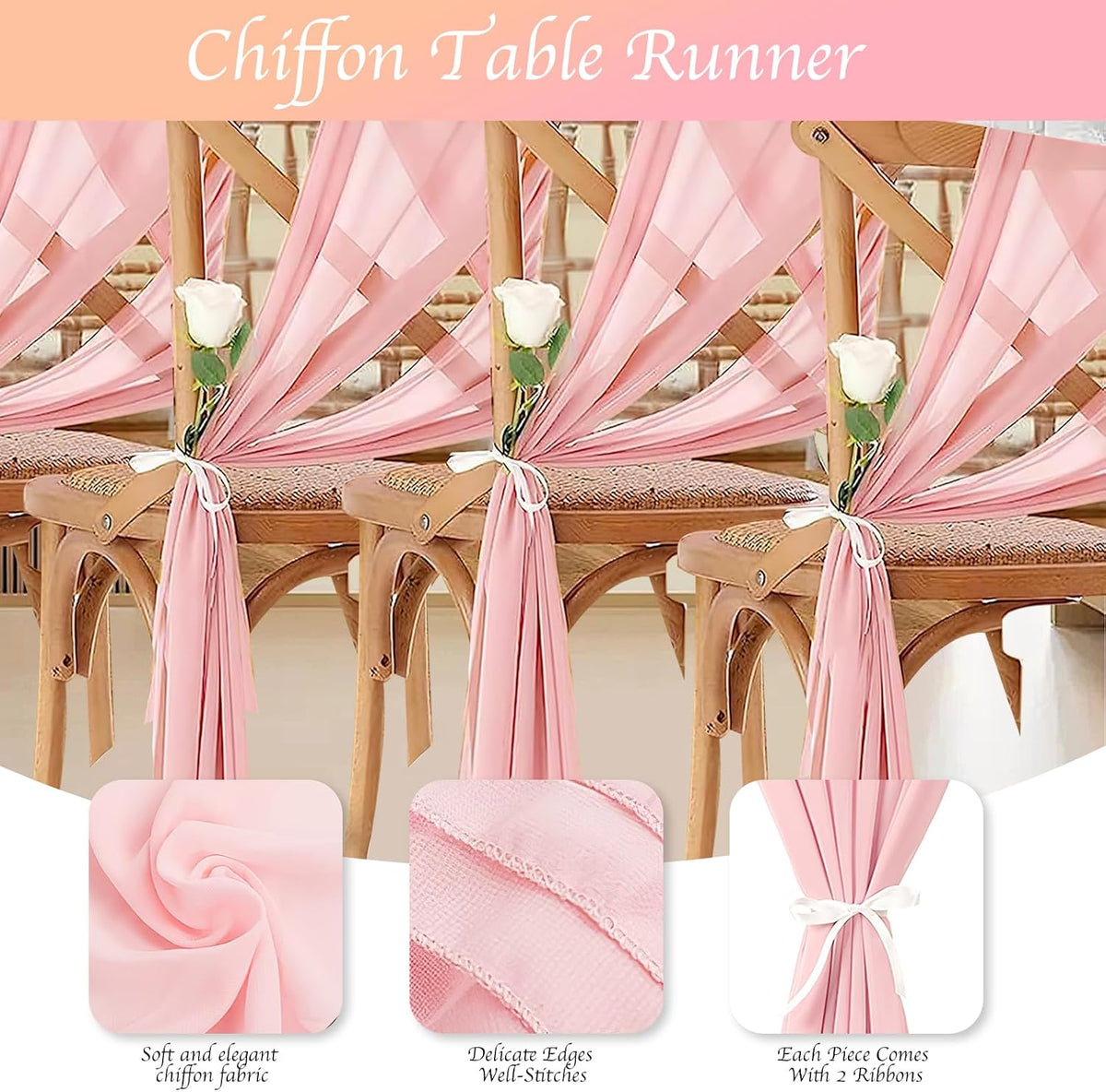 12 Pack Baby Pink Table Runner 10ft Romantic Chiffon Table Runner for Wedding Baby Shower and Birthday Party Cake Table Decorations(120 x 12 in)