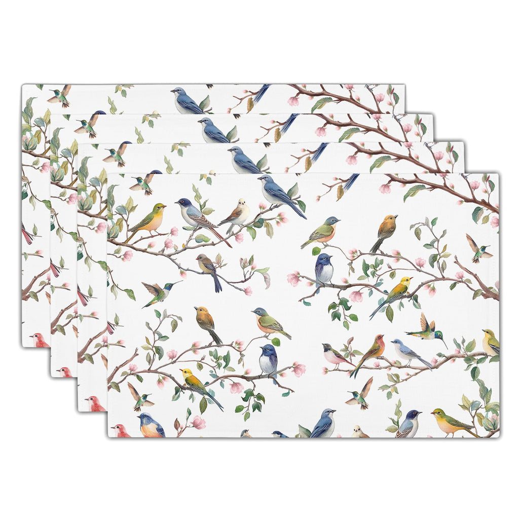 Kawani Blue White Floral Placemats Set of 4 Spring Summer Flower Branches Place Mats 12x18 Inch Chinoiserie Table Mats for Home Kitchen Party Decor