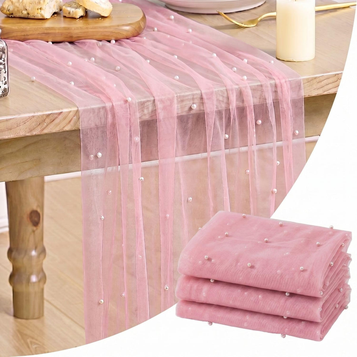 Artoid Mode 6-Pack Pearl Beige Gauze Table Runner 10FT Home Decor