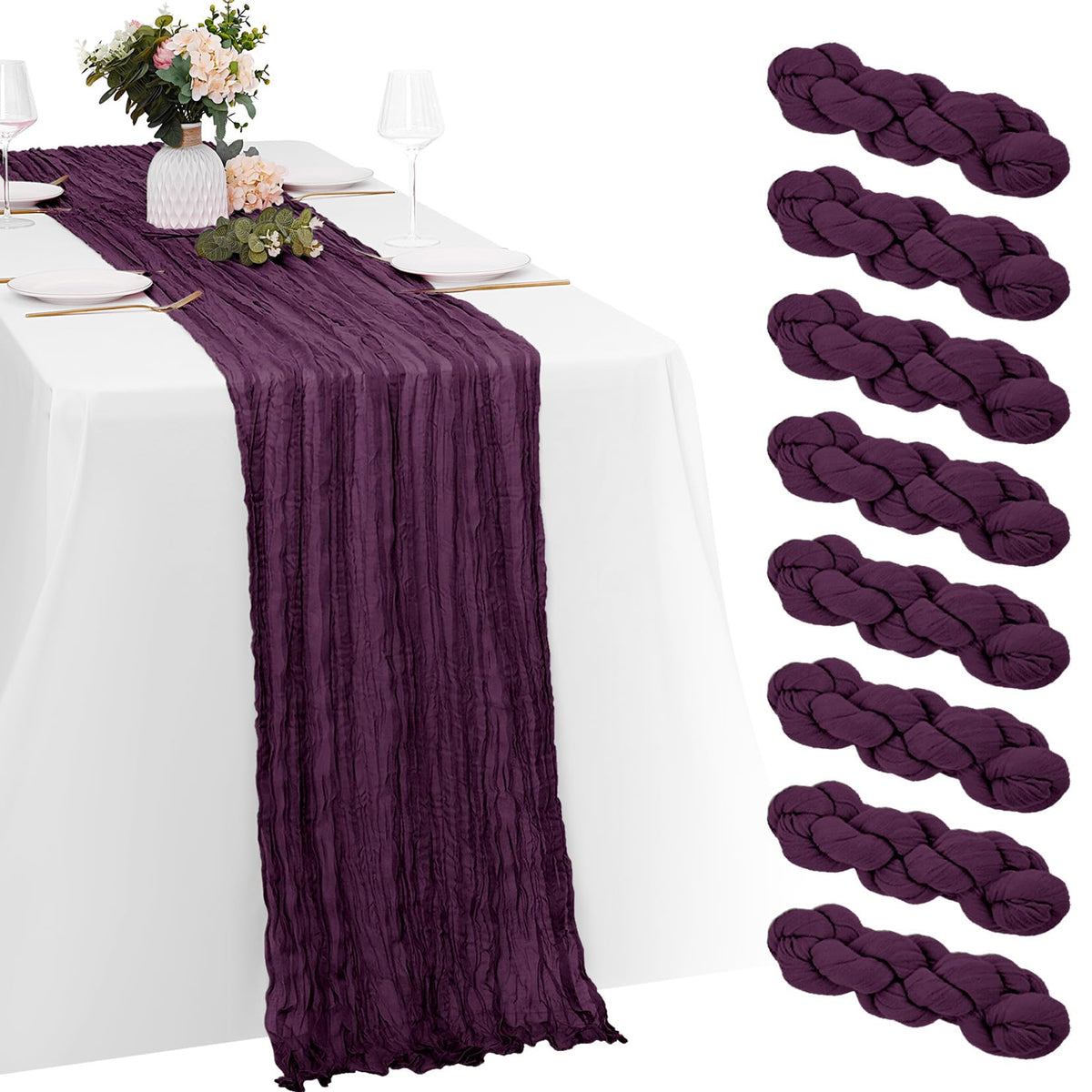 8 Pack Black Cheesecloth Table Runners 20x120 Inch Gauze Table Runner Cheese Cloth 10FT Black Table Runner Rustic Sheer Runner for Wedding Baby Shower Birthday Party Table Decor
