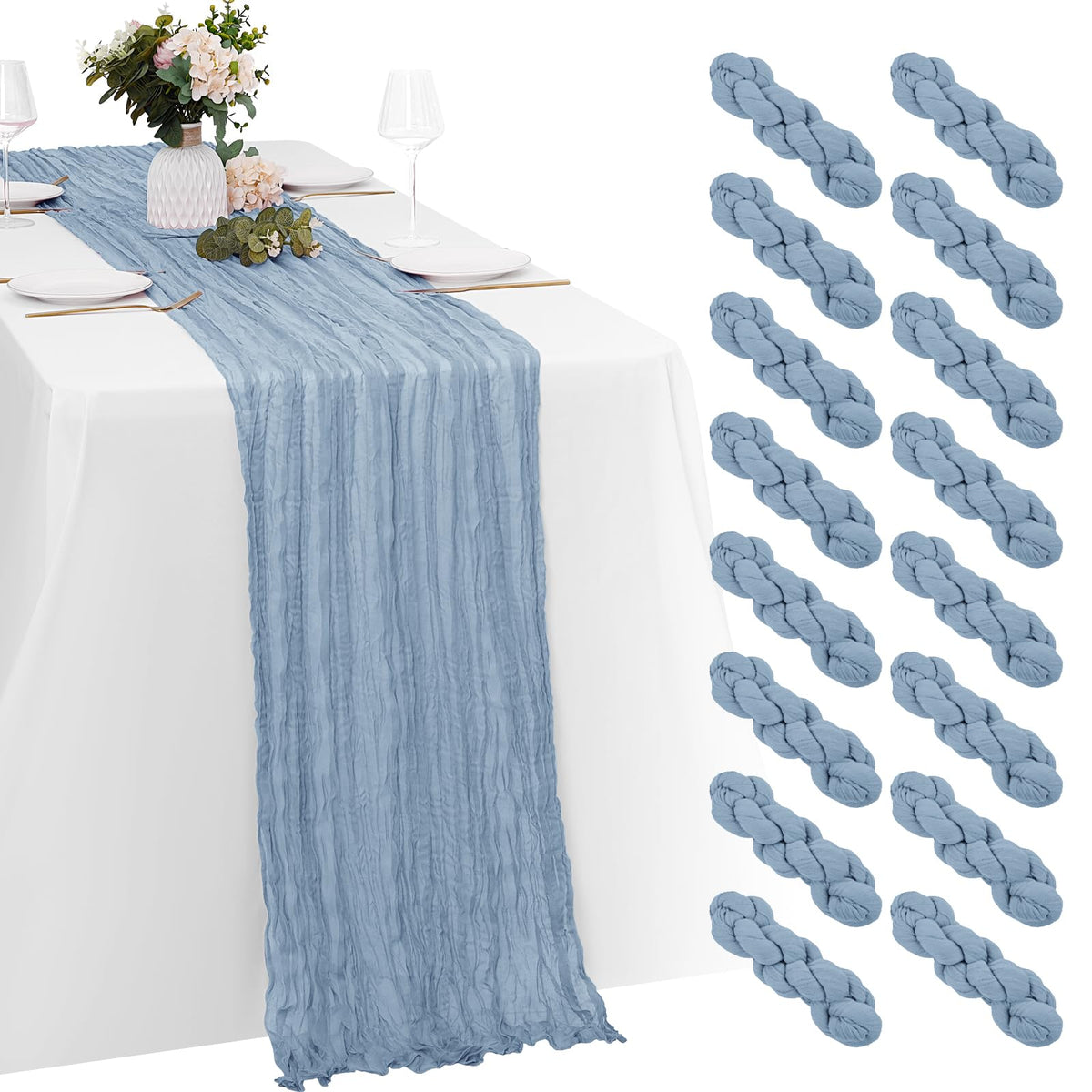 8 Pack Black Cheesecloth Table Runners 20x120 Inch Gauze Table Runner Cheese Cloth 10FT Black Table Runner Rustic Sheer Runner for Wedding Baby Shower Birthday Party Table Decor
