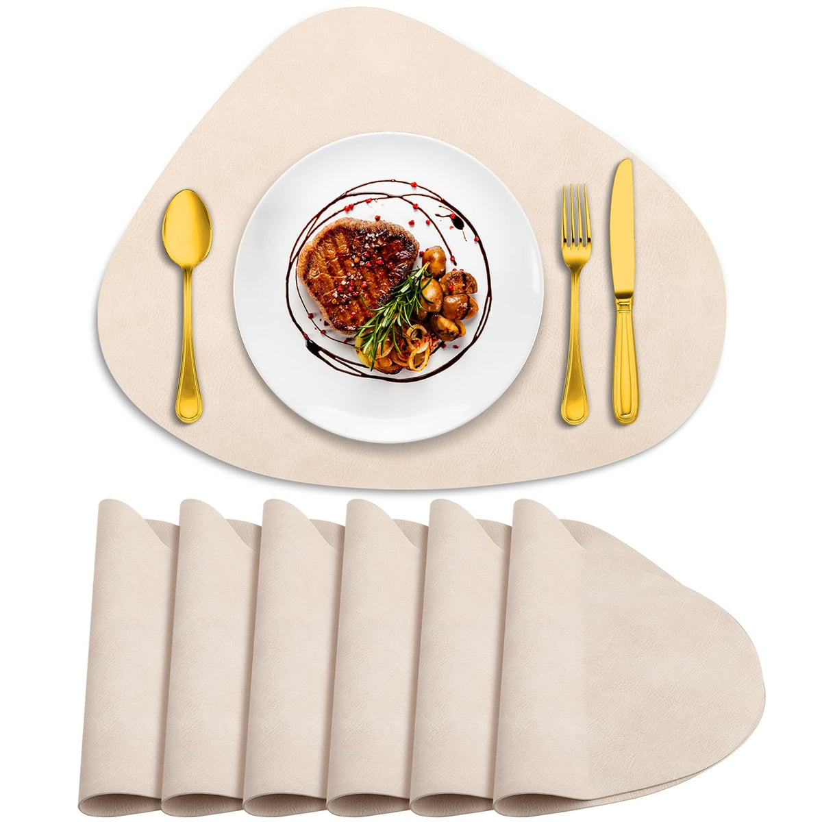 ADRIMER Placemats, Heat Resistant Round Placemats Set of 4 Washable 13 x 17 Inch, Waterproof Table Mats for Kitchen, Dining Room Table Christmas Decor, Turmeric Brown+Camel+Green+Blue