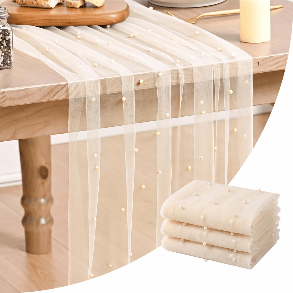 Artoid Mode 6-Pack Pearl Beige Gauze Table Runner 10FT Home Decor