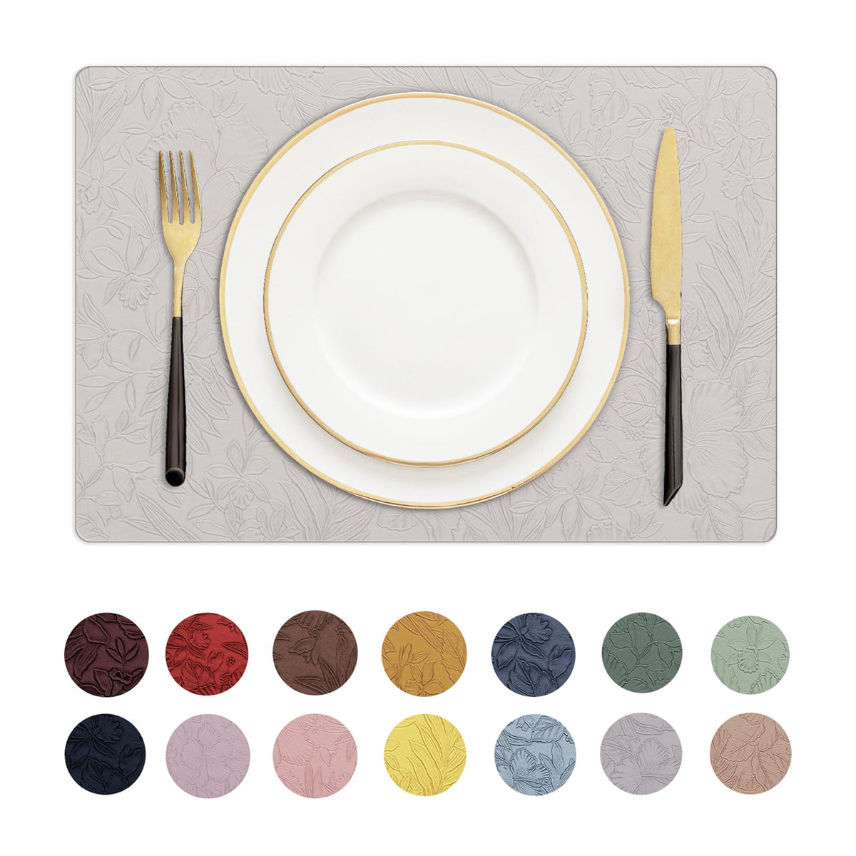 Romanstile Faux Leather Vinyl Placemats Set of 6, Dark Green