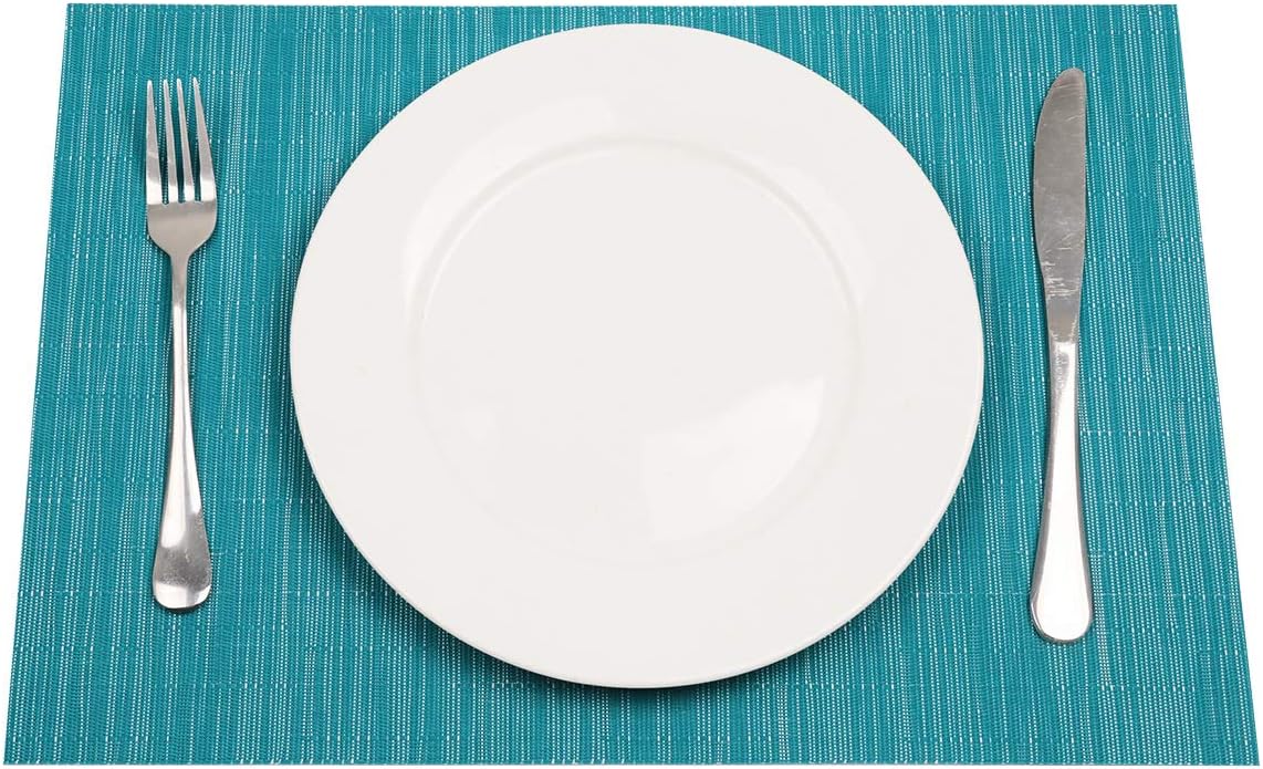 SHACOS Teal Blue Woven Placemats Set of 6 Place Mats for Dining Table