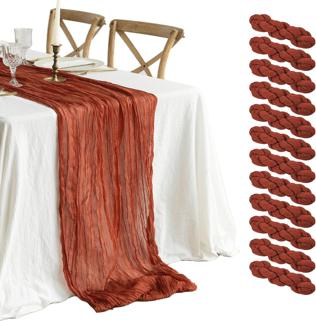 12 Pcs Beige Cheesecloth Table Runner 13ft Boho Gauze Cheesecloth Table Runner 160 inch Long for Christmas Wedding Bridal Baby Shower Birthday Table Decorations