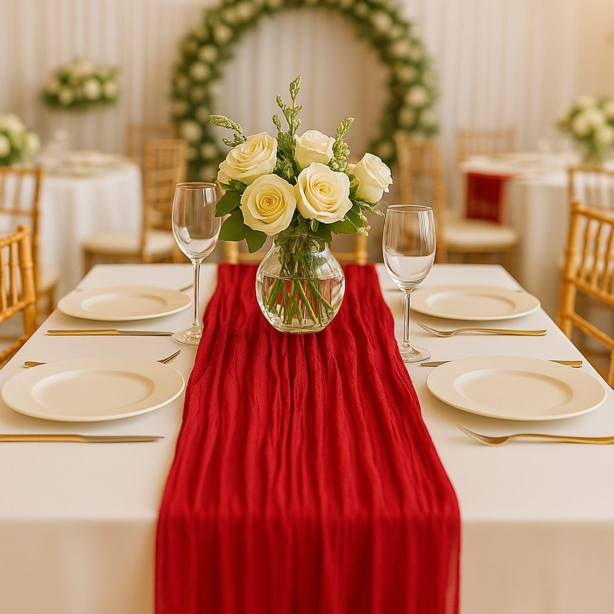 Red Cheesecloth Table Runner, 10 ft Gauze Runner for Wedding Table Decor