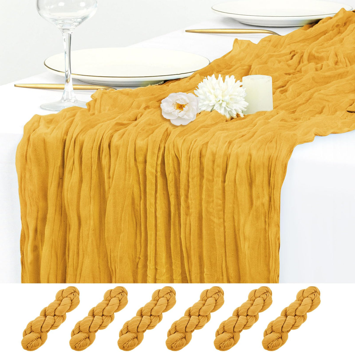 12 Pack Beige Cheesecloth Table Runner 17x108 Inch Boho Gauze Cheese Cloth Table Runners Rustic Sheer Runner for Wedding Party Baby Shower Birthday Home Decor
