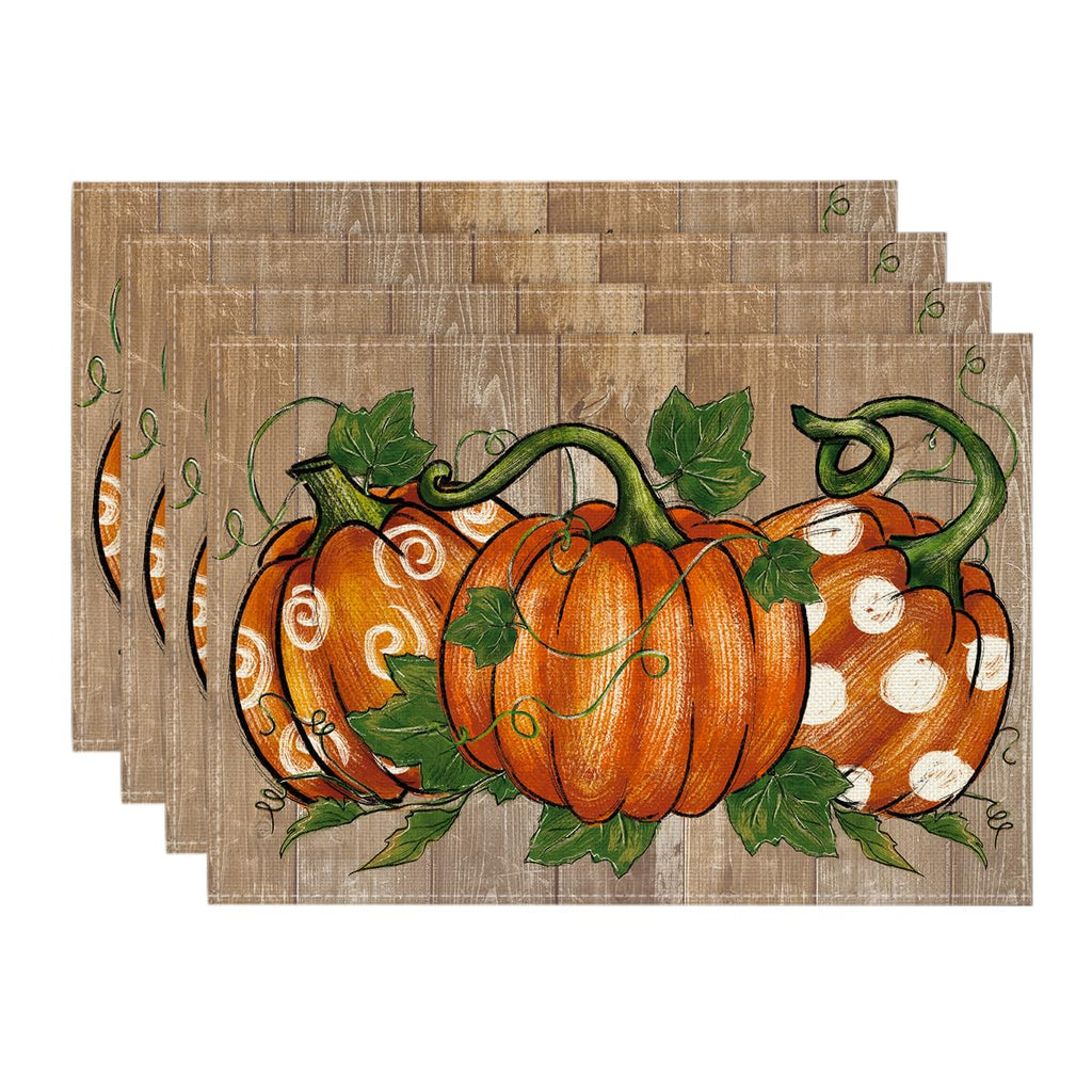Artoid Mode Navy Blue Pumpkins Fall Placemats Set of 6-12 x 18 Inch