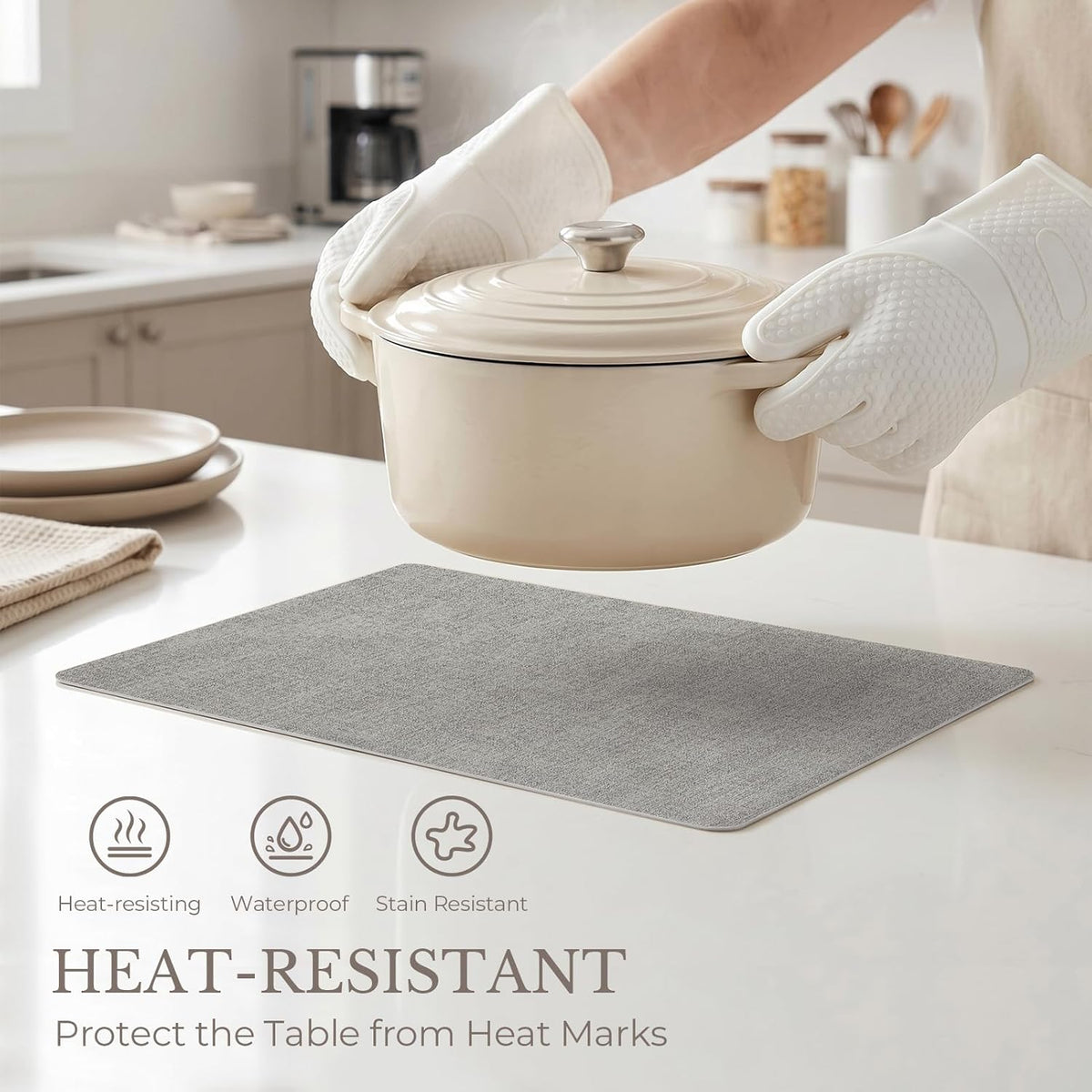 Romanstile Faux Leather Vinyl Placemats Set of 4, Light Grey
