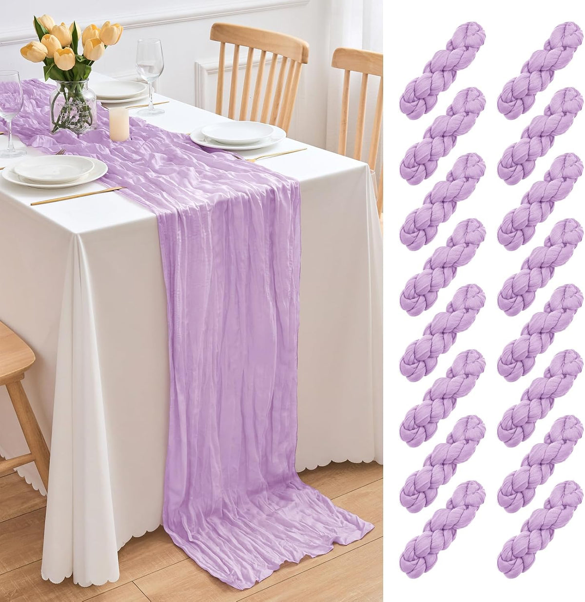 16 Pack Lavender Cheesecloth Table Runner 21.5 x 120 Inches Boho Gauze Table Runners 10FT Long Cheese Cloth Table Runner for Bridal Shower Baby Shower Birthday Party Wedding Decor