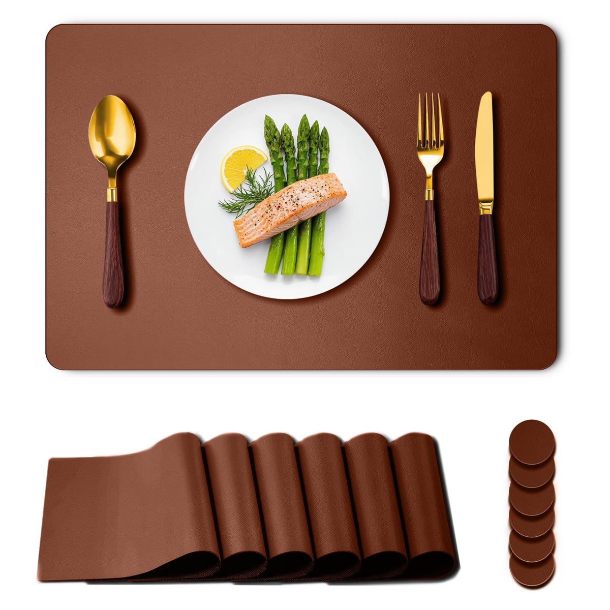 Placemats Set of 6,Waterproof Heat Resistant Faux Leather Place mats