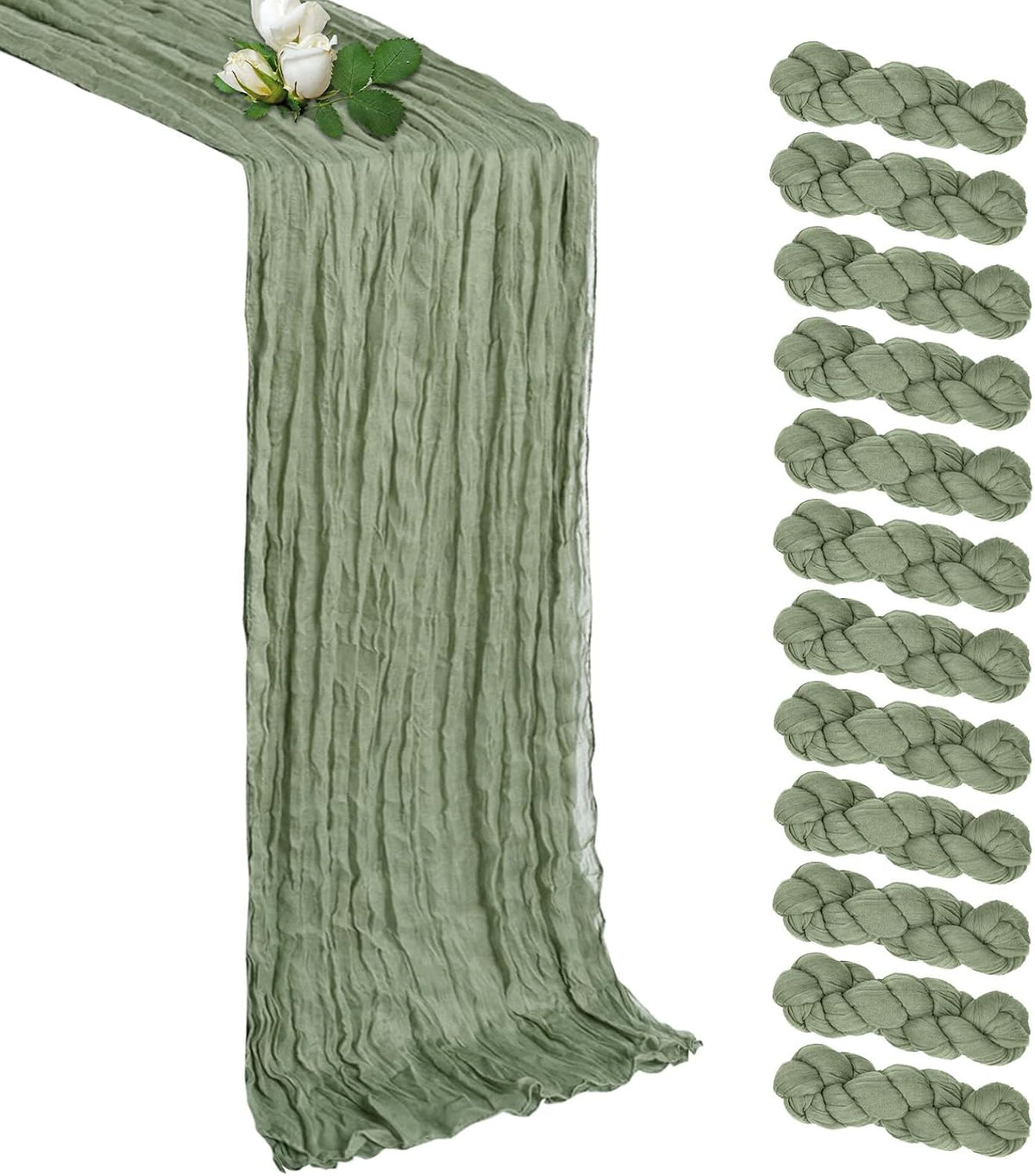 12 Pack Sage Green Table Runner 17 x 108 Inch Cheesecloth