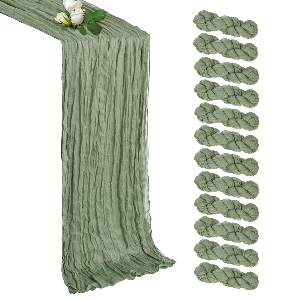12 Pack Sage Green Table Runner 17 x 108 Inch Cheesecloth