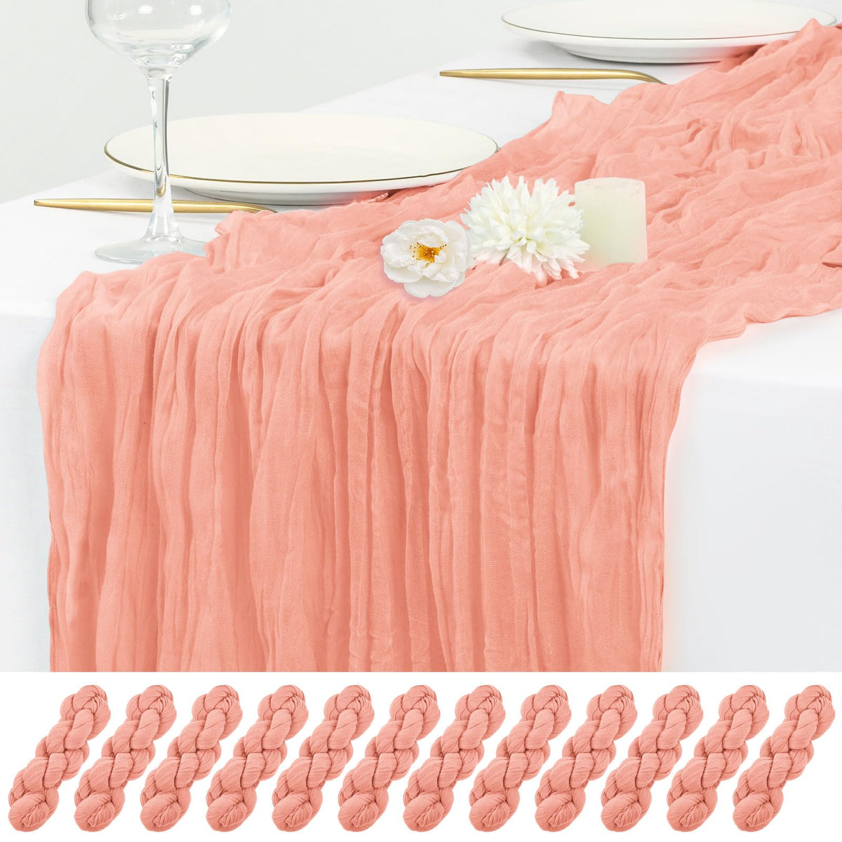 12 Pack Beige Cheesecloth Table Runner 17x108 Inch Boho Gauze Cheese Cloth Table Runners Rustic Sheer Runner for Wedding Party Baby Shower Birthday Home Decor
