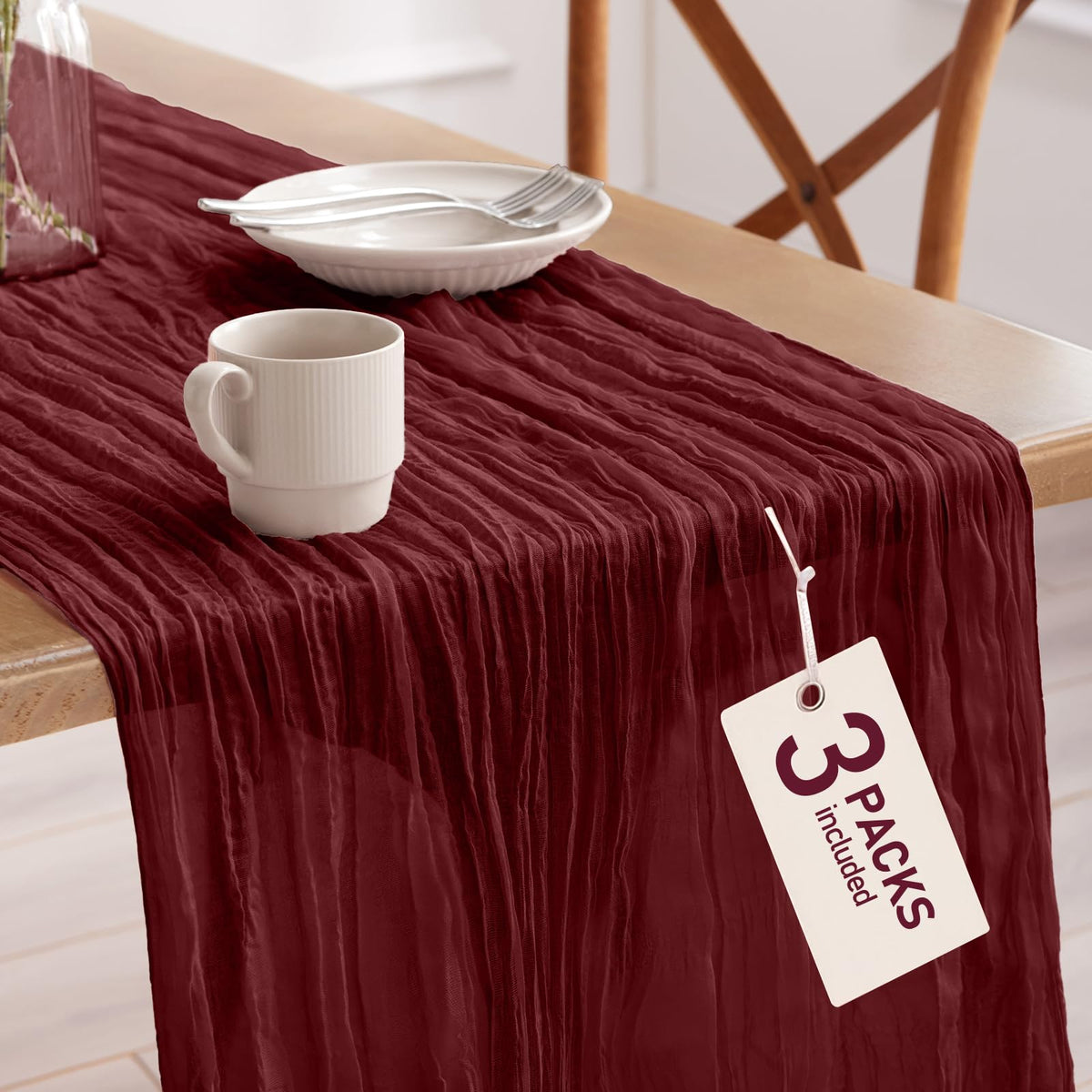 Pureegg 2 Pack Cheesecloth Table Runner 120 Inch Dusty Blue