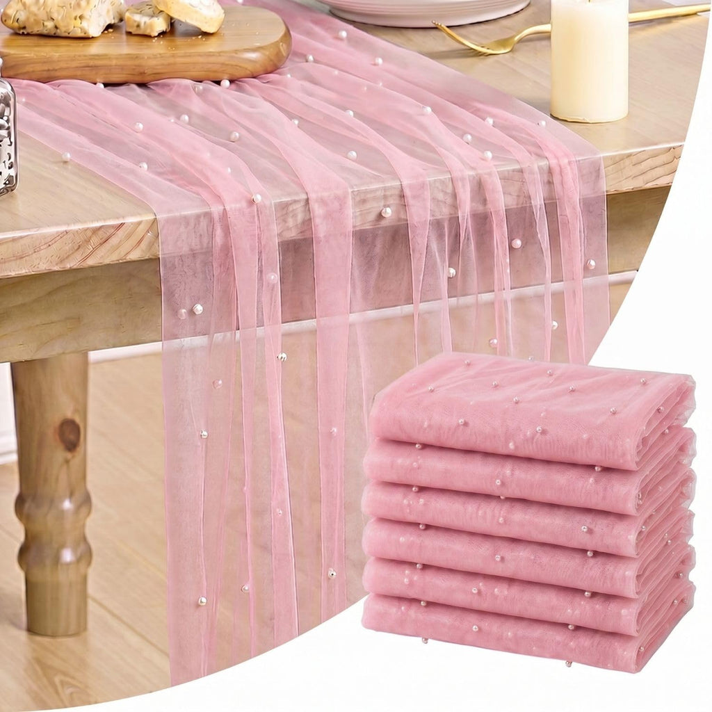 Artoid Mode 6-Pack Pearl Beige Gauze Table Runner 10FT Home Decor