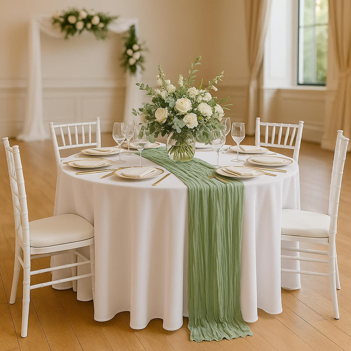 10 Pack Sage Green Cheesecloth Table Runner 22x120 Inch Boho Gauze Table Runners, Rustic Sheer Cheese Cloth Table Runners for Wedding, Baby Shower, Birthday Party, Home Decor