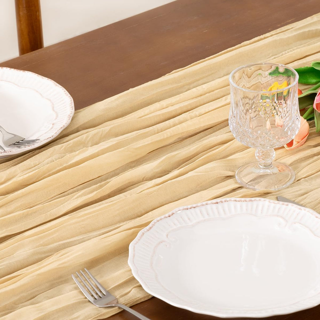 6 Pack Champagne Gold Cheesecloth Table Runner Fall Wrinkled Runner