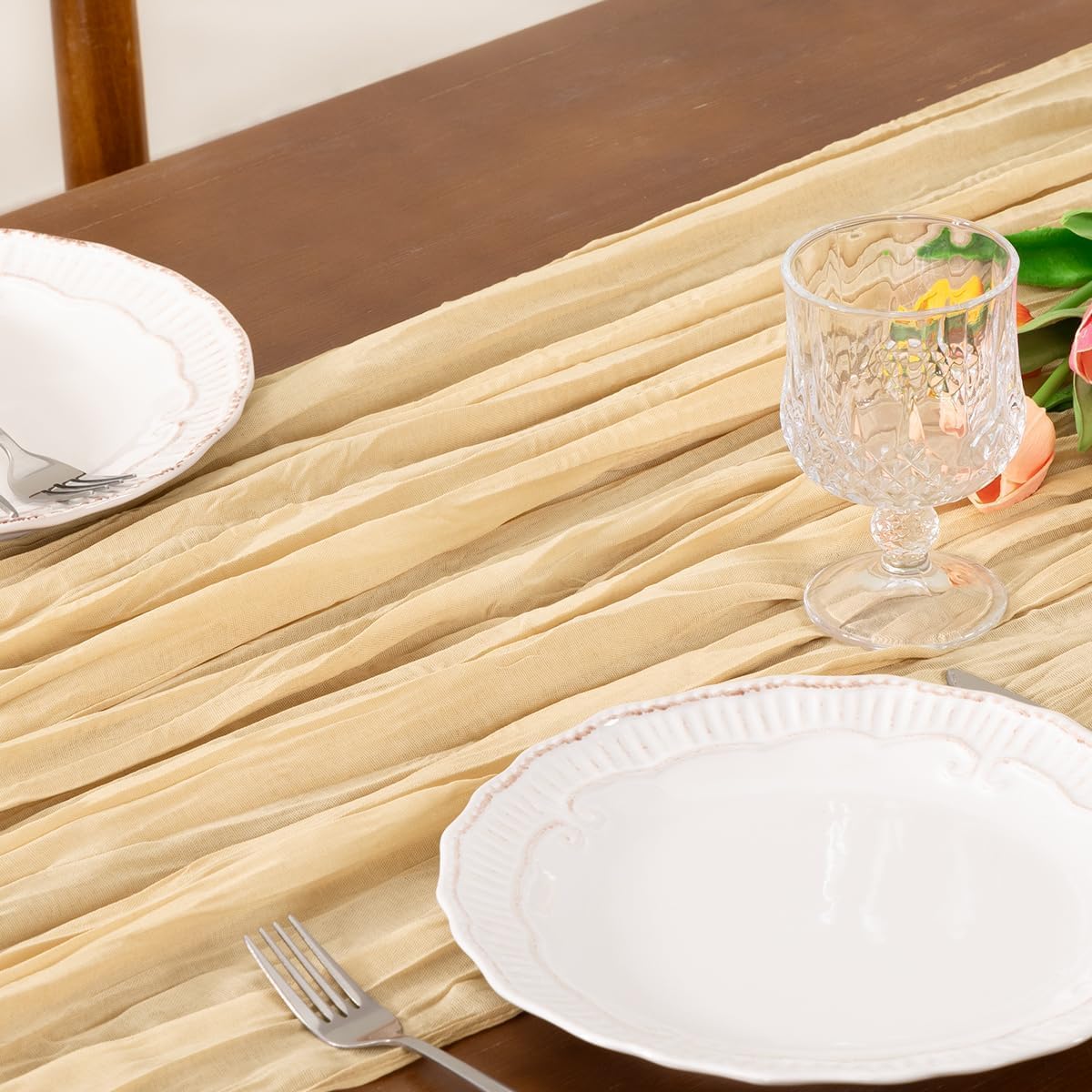6 Pack Champagne Gold Cheesecloth Table Runner Fall Wrinkled Runner