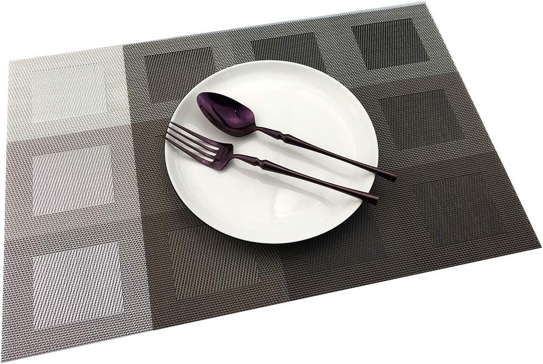 Set of 6 Placemats for Dinning Table, Luxury PVC Woven Vinyl Table Mats,Washable and Heat Insulation Kitchen Place Mats (6 pcs, Grey)
