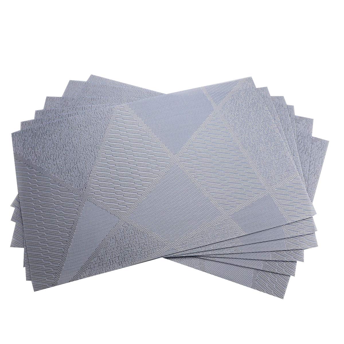 Place Mats PVC Set of 6, Table Placemats Set of 6 PVC Woven Vinyl Place Mats Table Mats Natural Color (6 pcs, Silver Tree)
