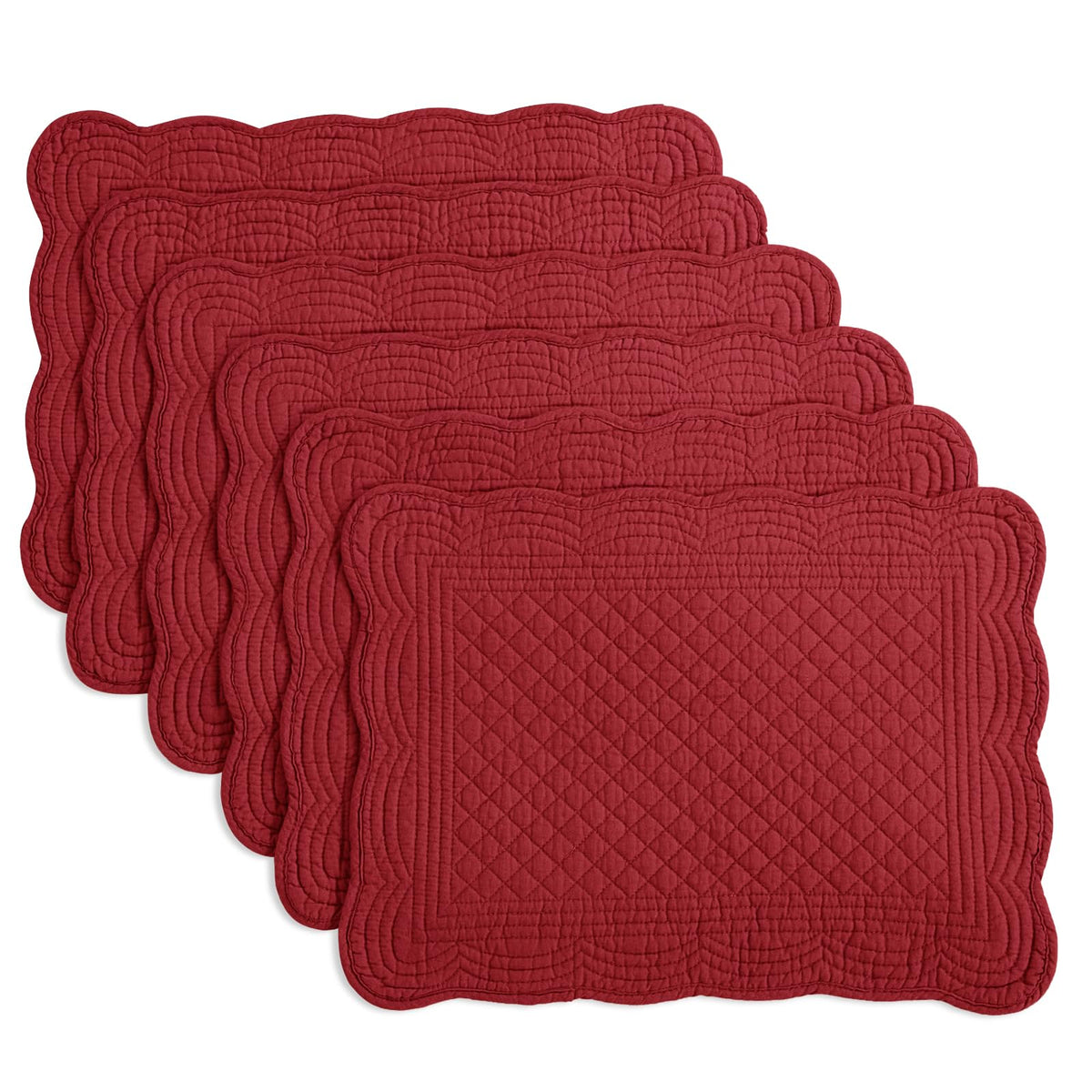 HOMBYS Quilted Placemats Set of 6 Washable-13x18 inches Rectangular Placemats for Kitchen Table-100% Cotton Fabric Rectangular Table Mats, (Emerald Green)