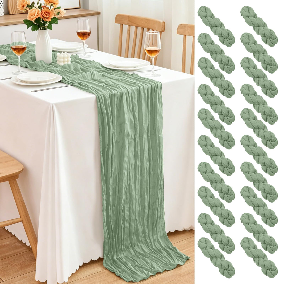 10 Pack Dusty Blue Cheesecloth Table Runner, 17x108 Inch Semi Sheer Boho Gauze Cheese Cloth Fabric Table Runners for Wedding Party Baby Shower Birthday Garden Farmhouse Table Decor