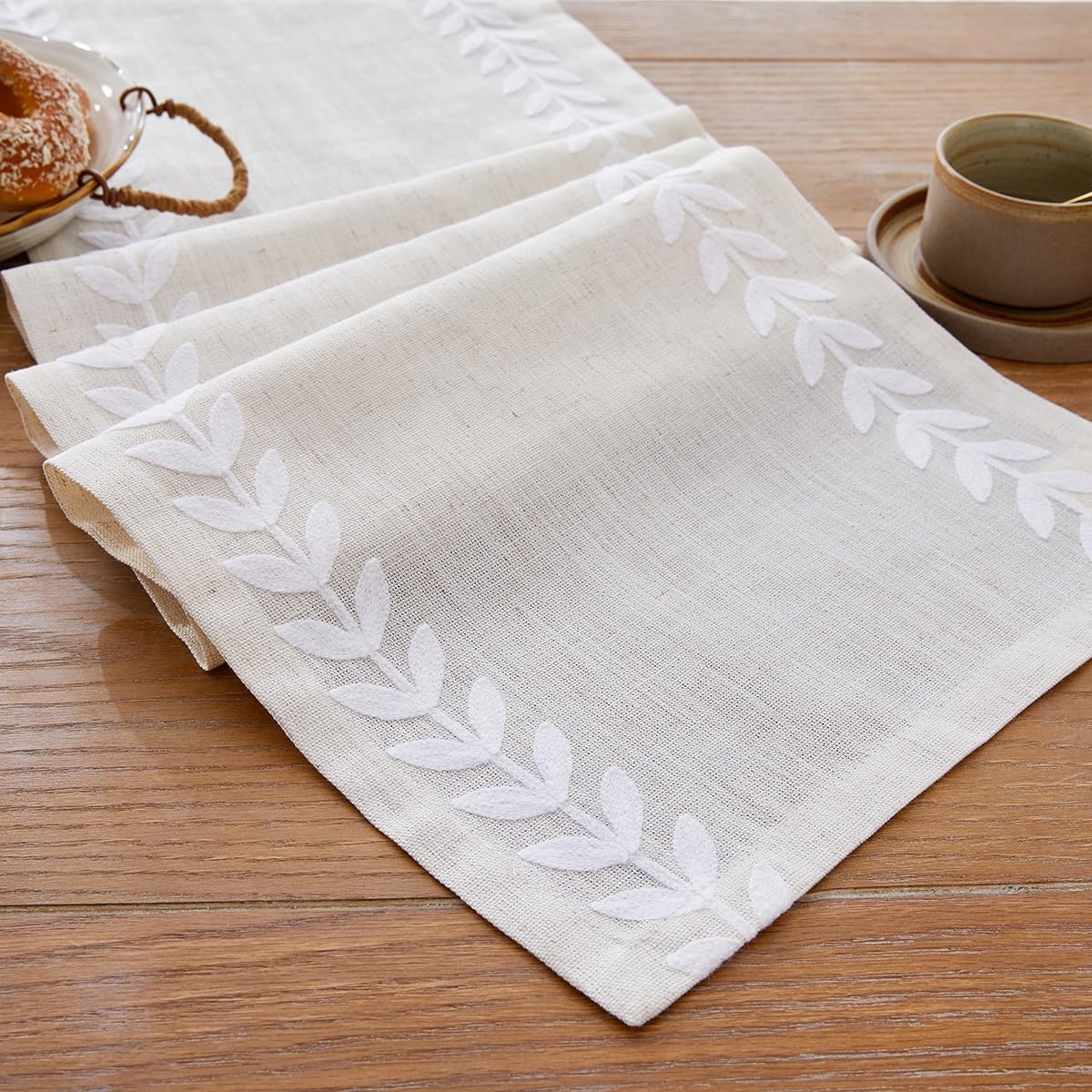 Wracra Embroidered Table Runner, White Table Runners 72 Inches Long