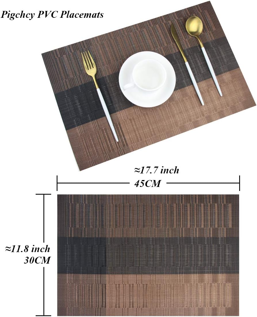 PIGCHCY Placemats,Durable Placemats for Dining Table,Washable Woven Vinyl Kitchen Placemats Set of 4 (Brown)