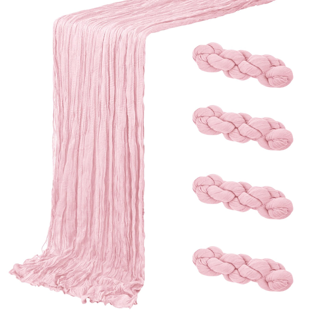 4 Pack Light Pink Cheesecloth Table Runner 20 x 120 inch Gauze Table Runners 10 FT Long,Semi Sheer Boho Cheese Cloth Fabric Table Runner Bulk for Wedding,Party,Baby Shower,Bridal Shower Decoration