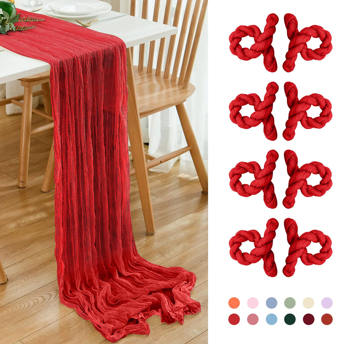 6 Pack Brown 10 Ft Cheesecloth Table Runner 20x120 Inch Boho Wrinkled Sheer Romantic Gauze Decor for Wedding, Bridal Shower, Birthday Party