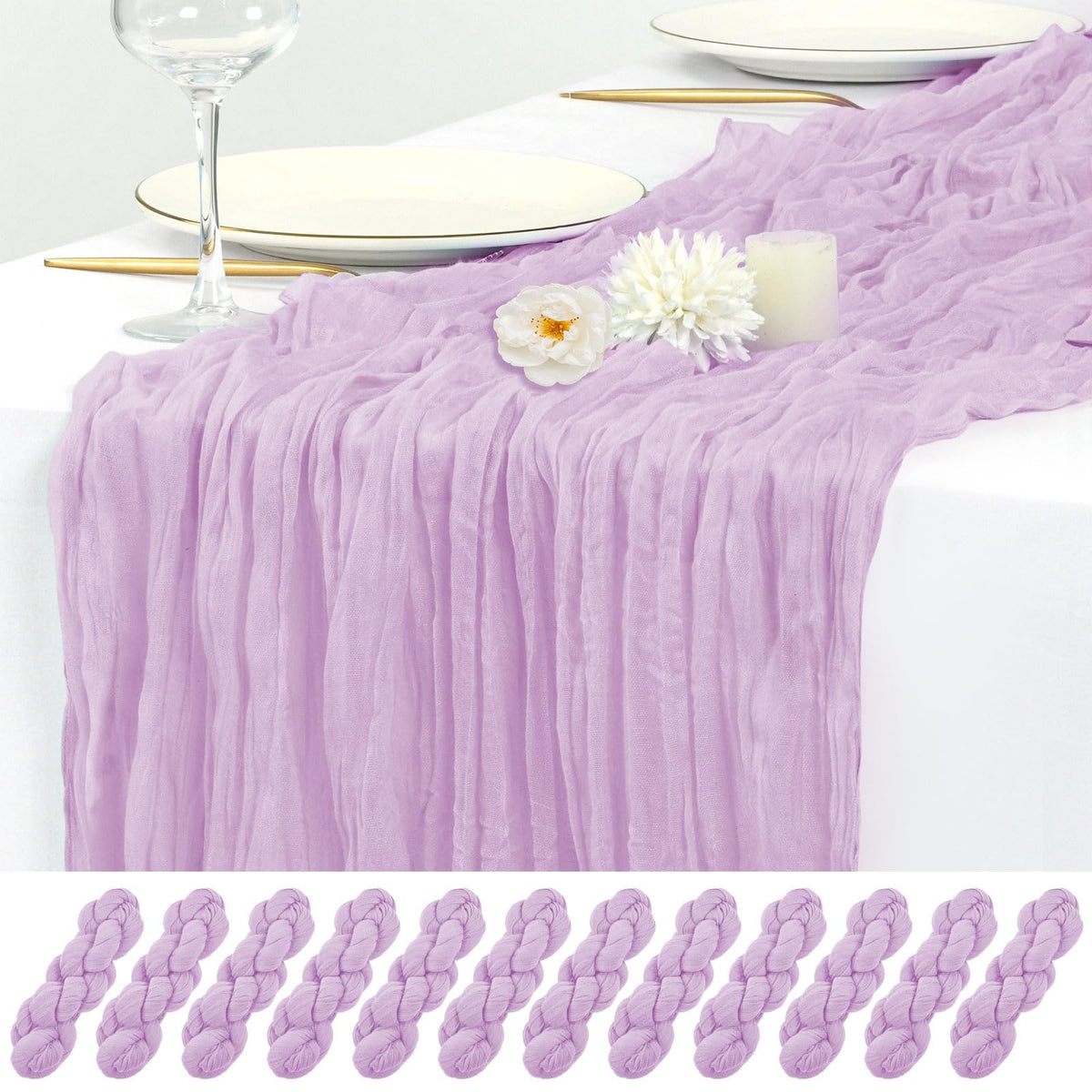 12 Pack Beige Cheesecloth Table Runner 17x108 Inch Boho Gauze Cheese Cloth Table Runners Rustic Sheer Runner for Wedding Party Baby Shower Birthday Home Decor